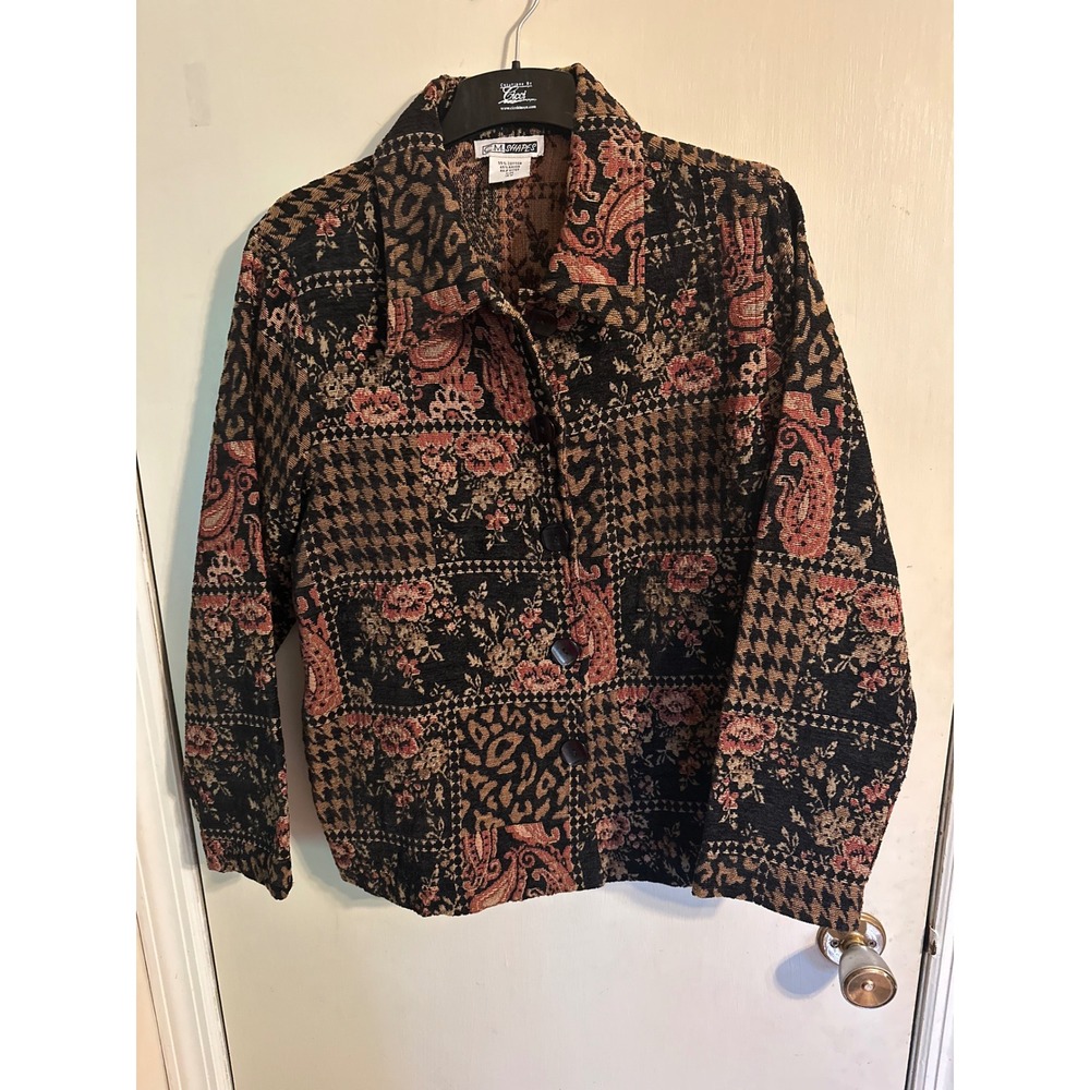 VINTAGE C.M.‎ Shapes Tapestry Jacket Floral Paisley Print Button Front Coat 18W